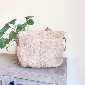 Baggallini Carryall North/South Tote Taupe Faux Shearling Handbags